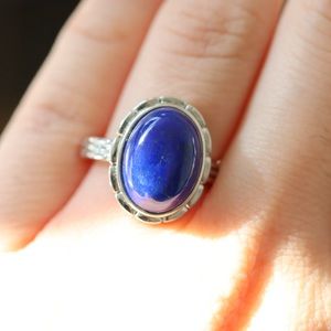 Lapis lazuli ring, silver 925, white gold plated